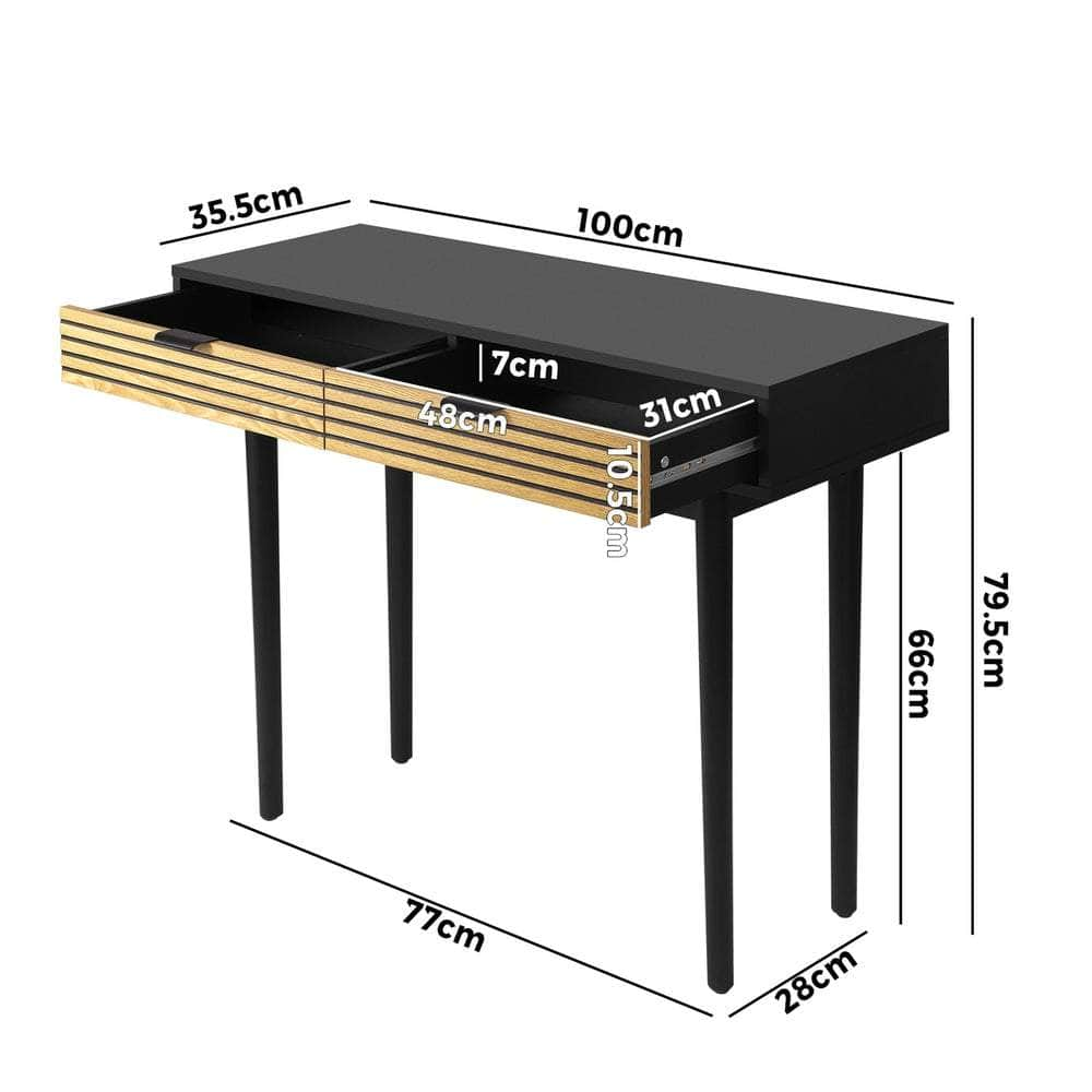 Console Table 100cm Entry Hallway Side Table with 2 Storage Drawer Black