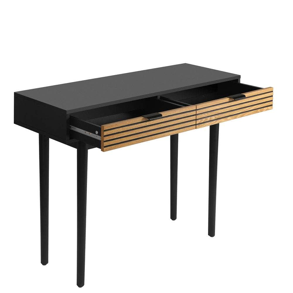 Console Table 100cm Entry Hallway Side Table with 2 Storage Drawer Black