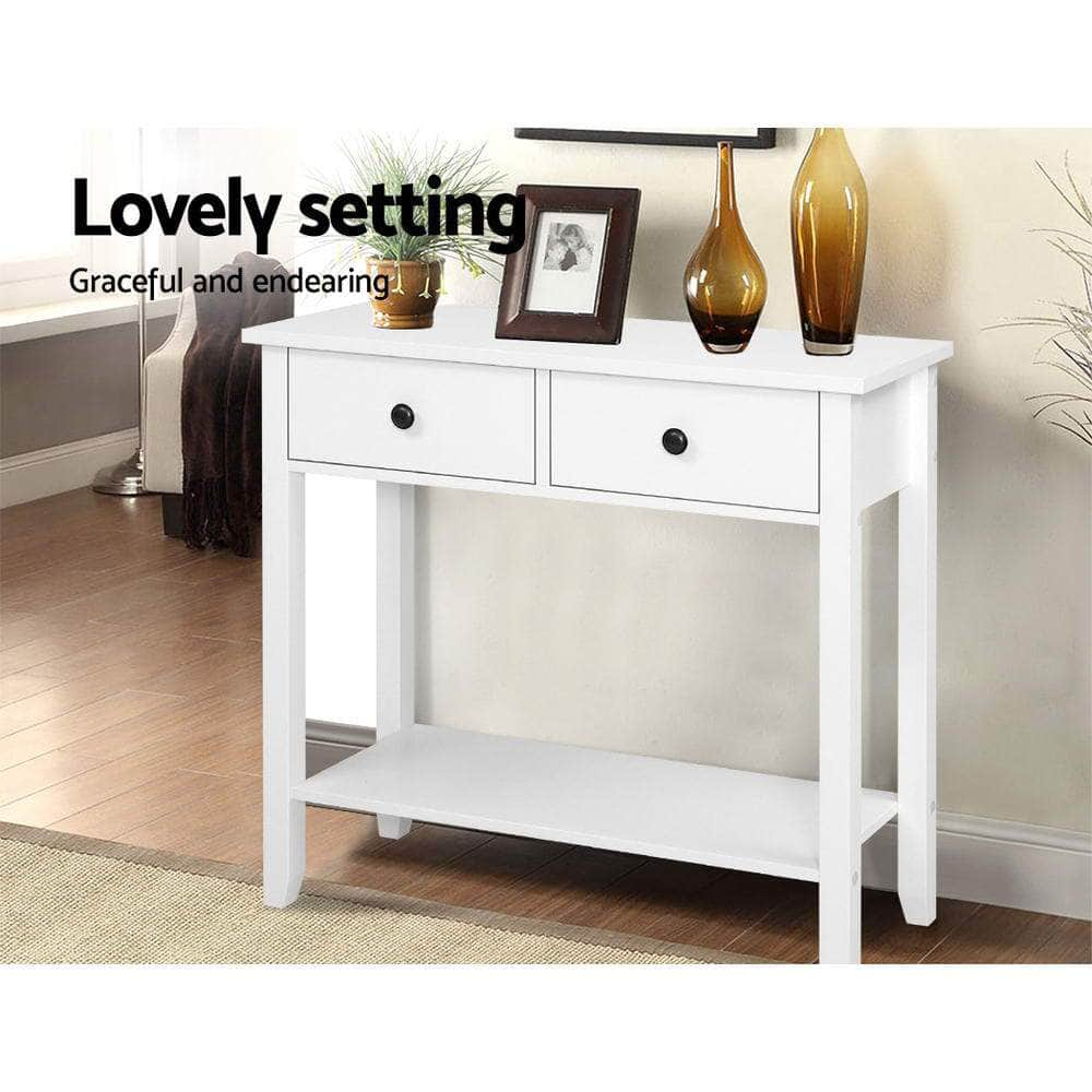 Console Table 2 Drawers 80Cm White Chole