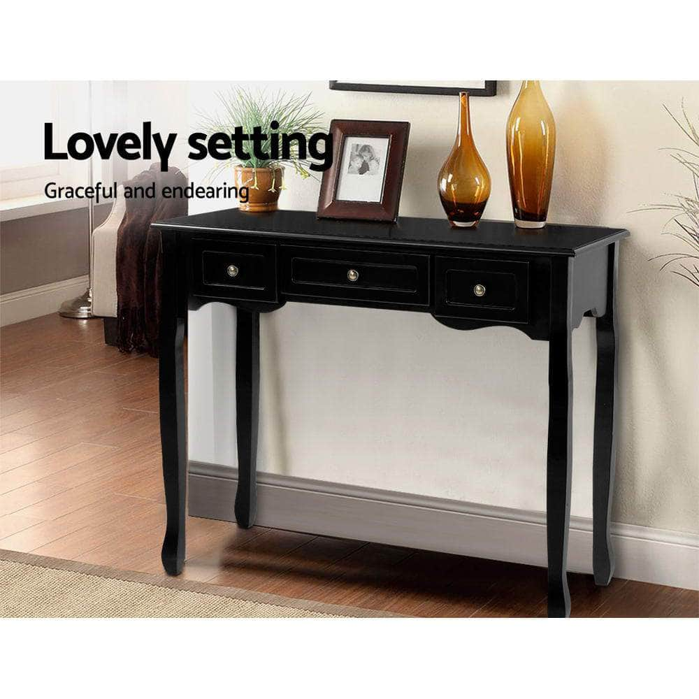 Console Table 3 Drawers Black Hamptons