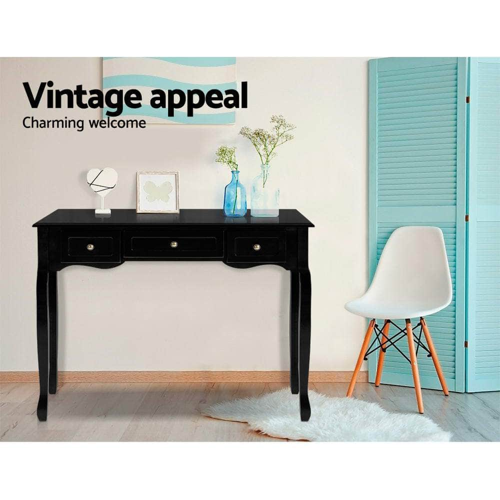 Console Table 3 Drawers Black Hamptons