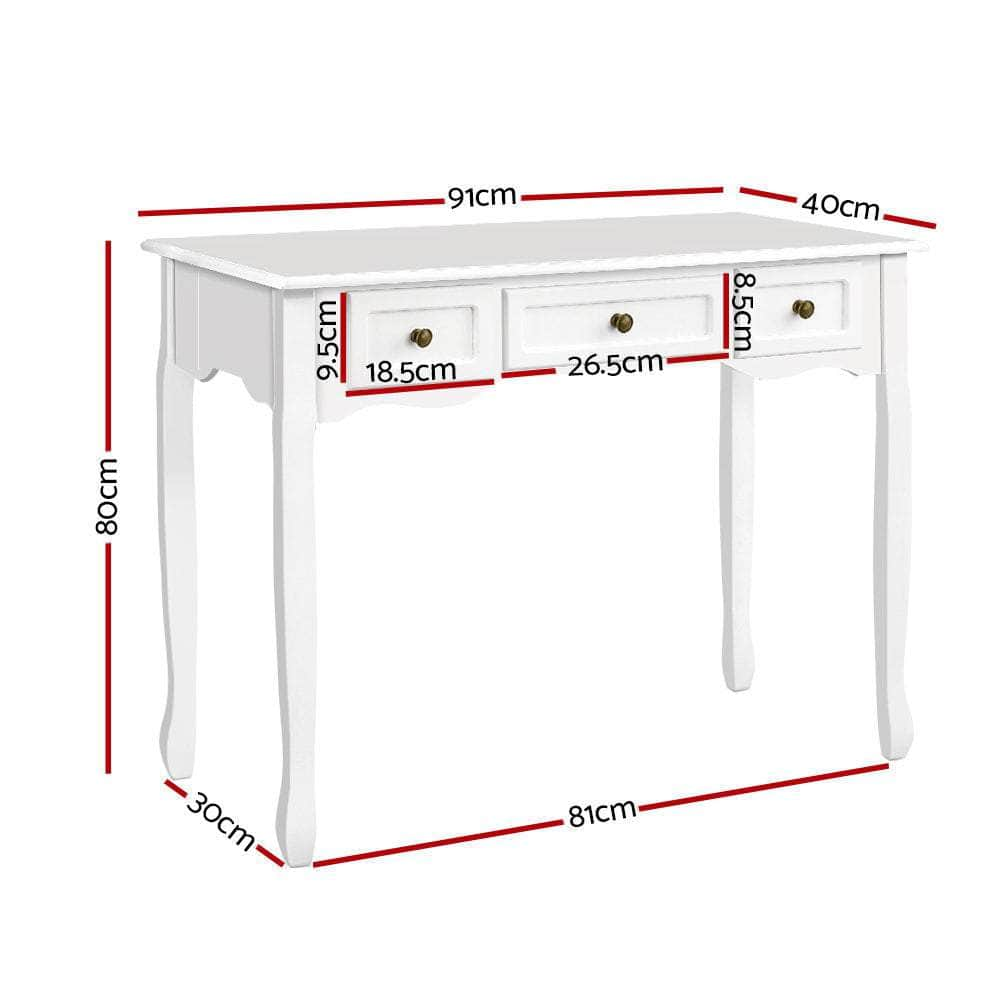 Console Table 3 Drawers White Hamptons