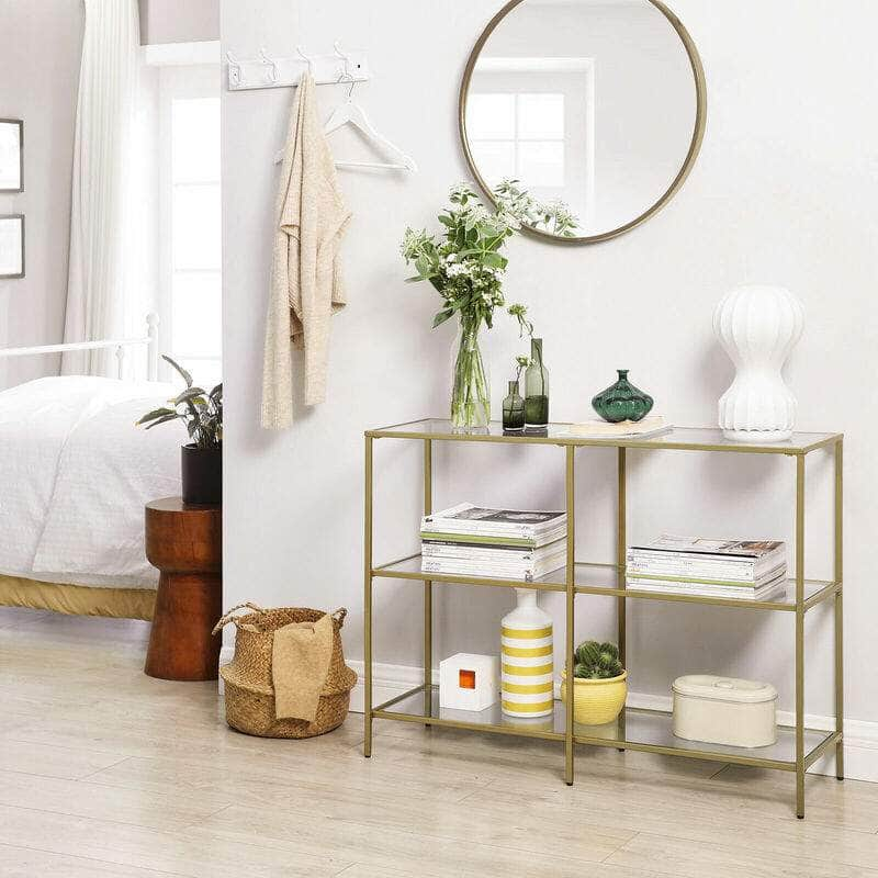 Console Table 3 Tier Tempered Glass Sofa Table For Modern Storage Shelf Golden