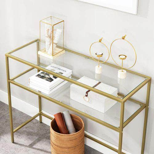 Console Table With Tempered Glass Gold Colour