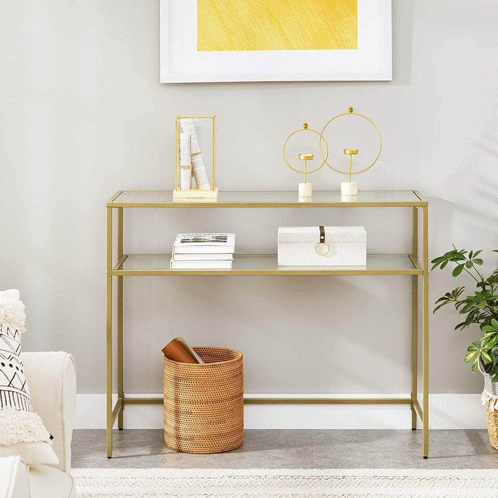 Console Table With Tempered Glass Gold Colour