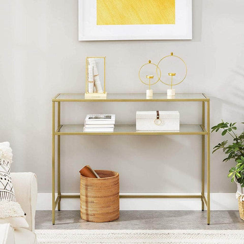 Console Table With Tempered Glass Gold Colour