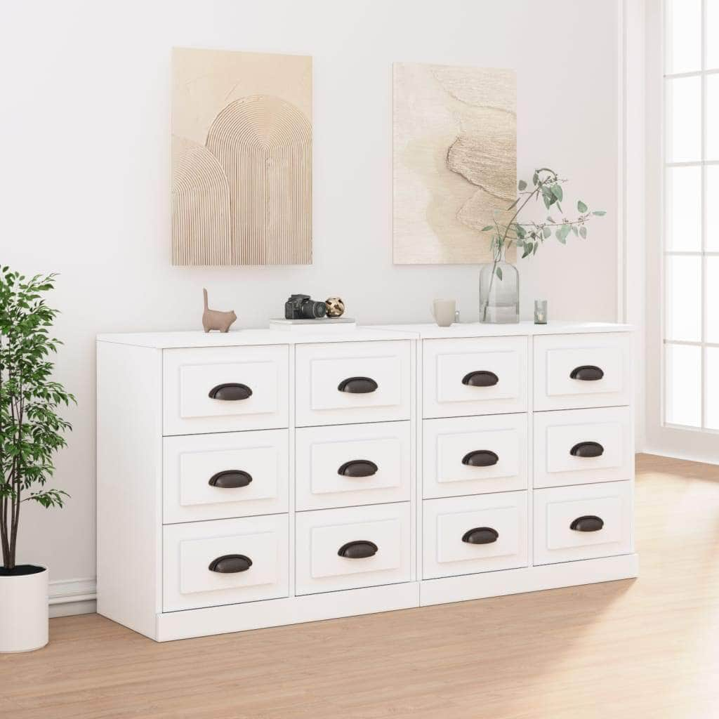 Contemporary 2 Pcs of White Engineered Wood Sideboards