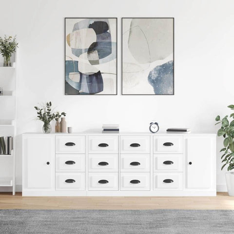 Contemporary 3 Pcs of White Engineered Wood Sideboards