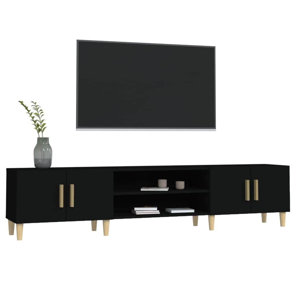 Contemporary Black Engineered Wood TV Stand