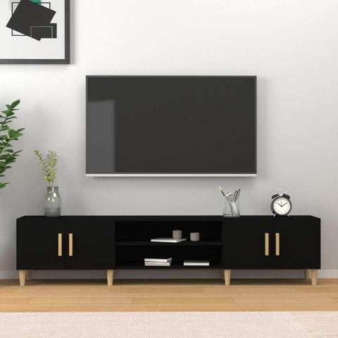 Contemporary Black Engineered Wood TV Stand