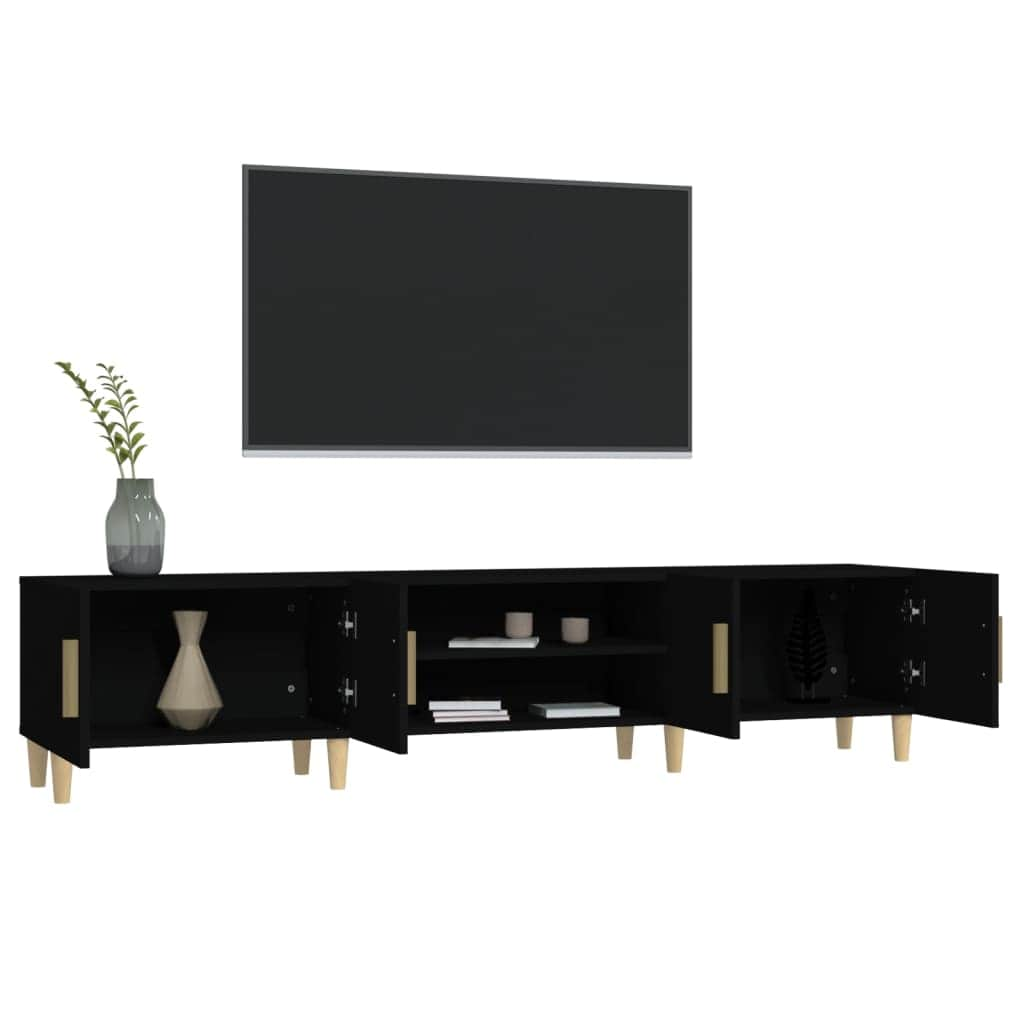 Contemporary Black Engineered Wood TV Stand