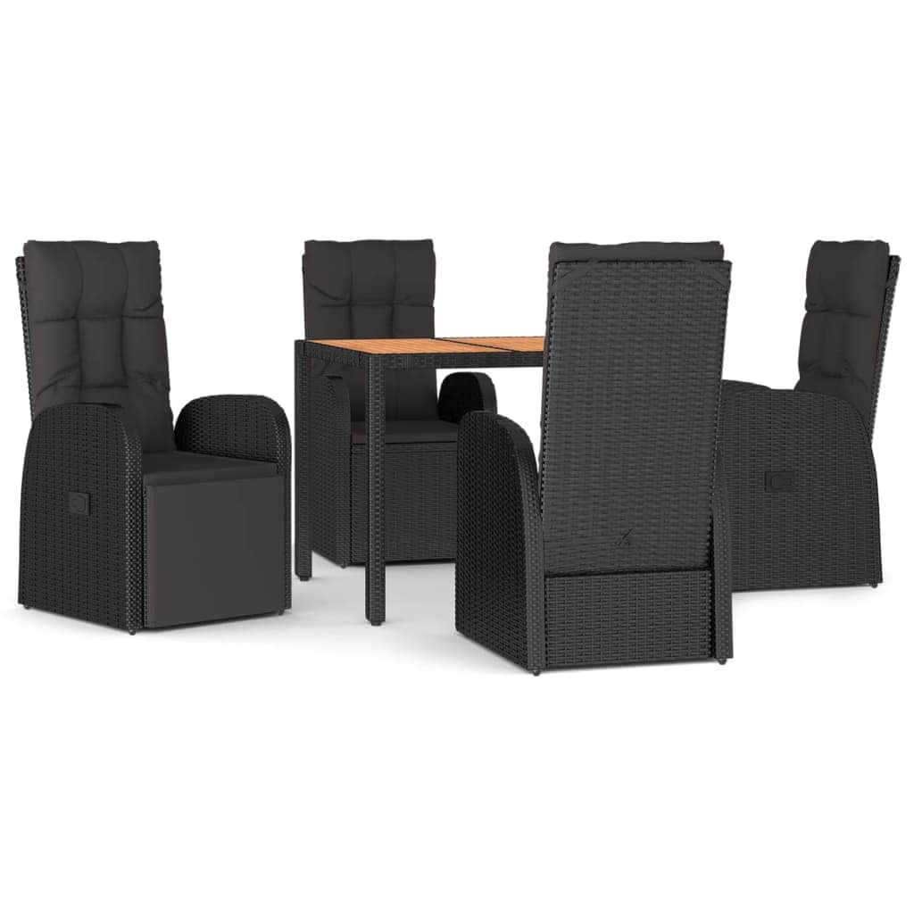 Contemporary Cushioned Garden Dining Set: 5-Piece Grey Poly Rattan