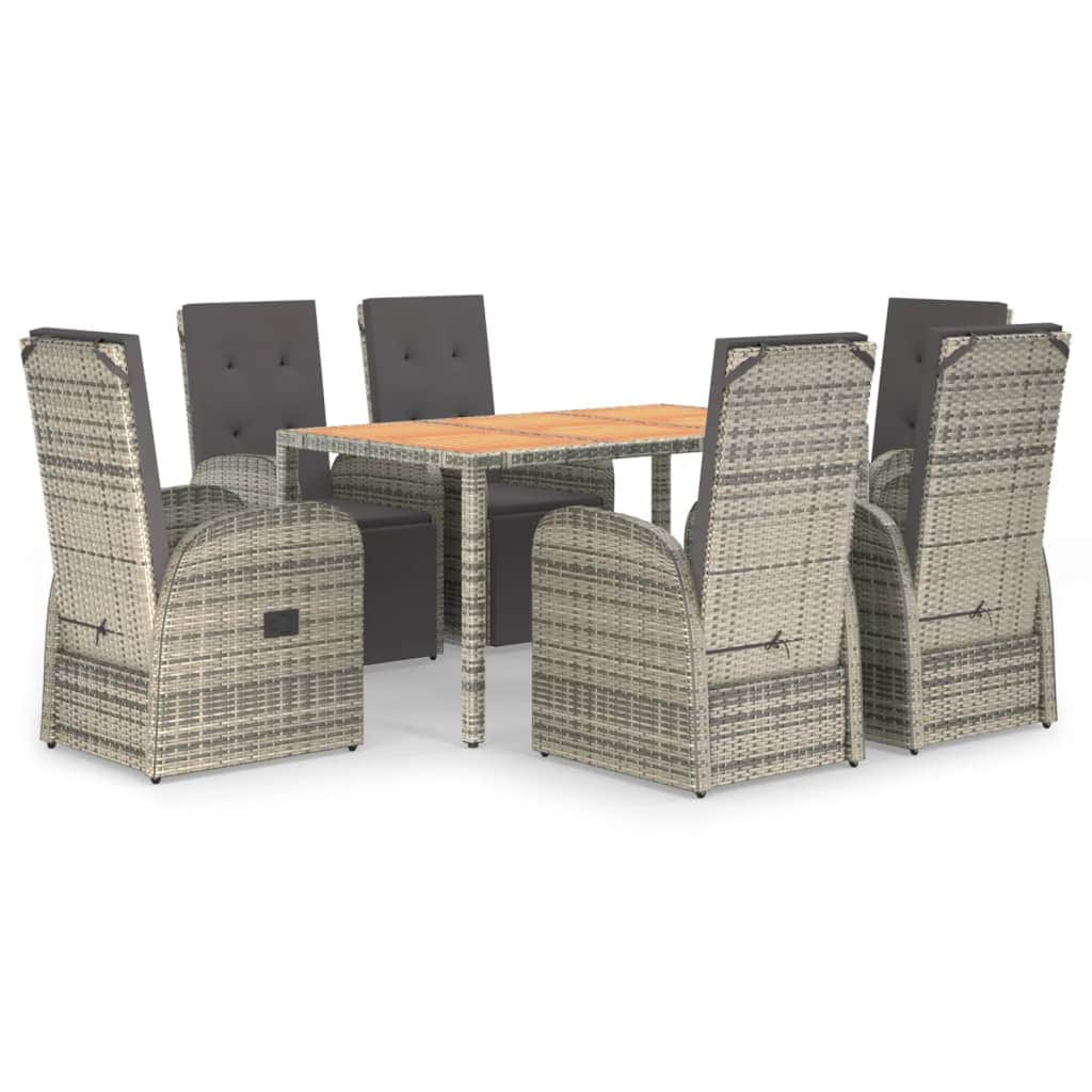 Contemporary Cushioned Garden Dining Set: 7-Piece Grey Poly Rattan