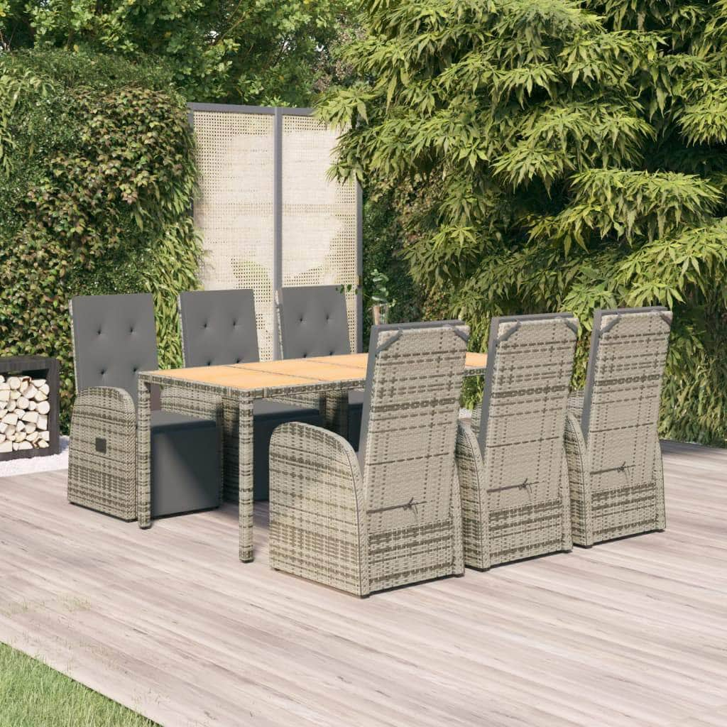 Contemporary Cushioned Garden Dining Set: 7-Piece Grey Poly Rattan