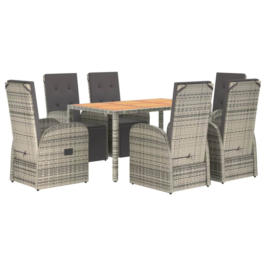 Contemporary Cushioned Garden Dining Set: 7-Piece Grey Poly Rattan