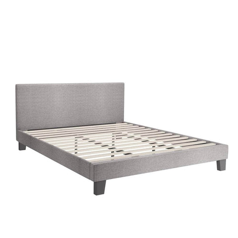 Contemporary Platform Bed with Grey Fabric and Wooden Slats for King Size Mattress