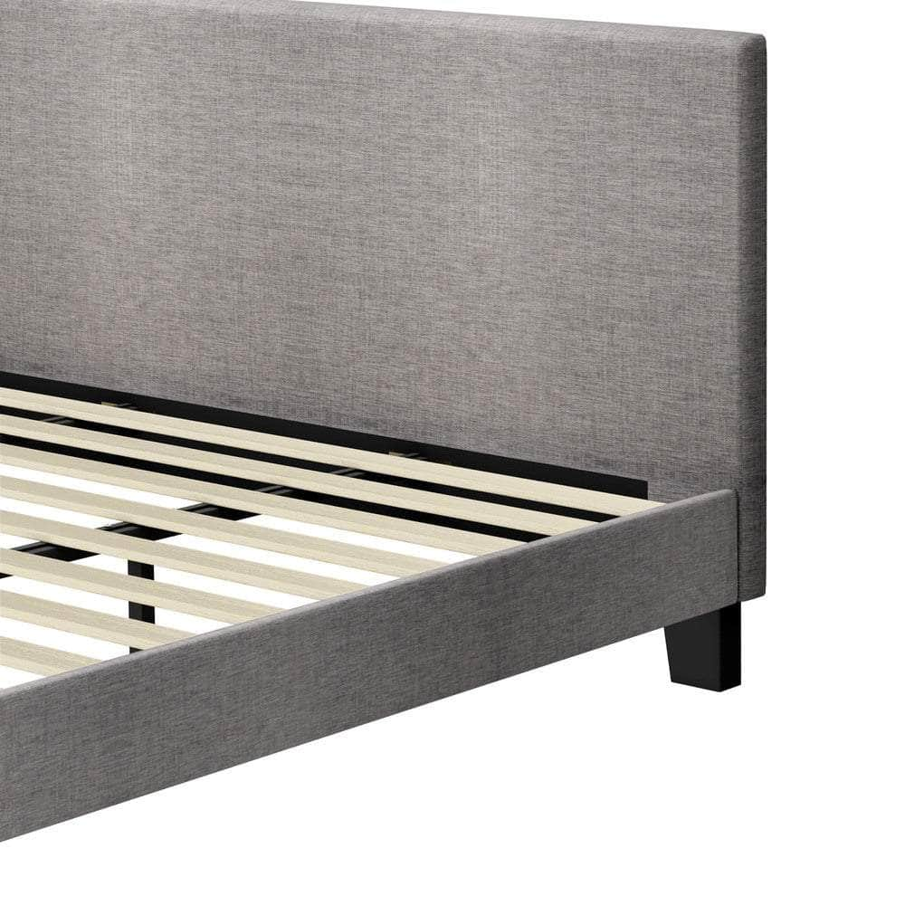 Contemporary Platform Bed with Grey Fabric and Wooden Slats for King Size Mattress