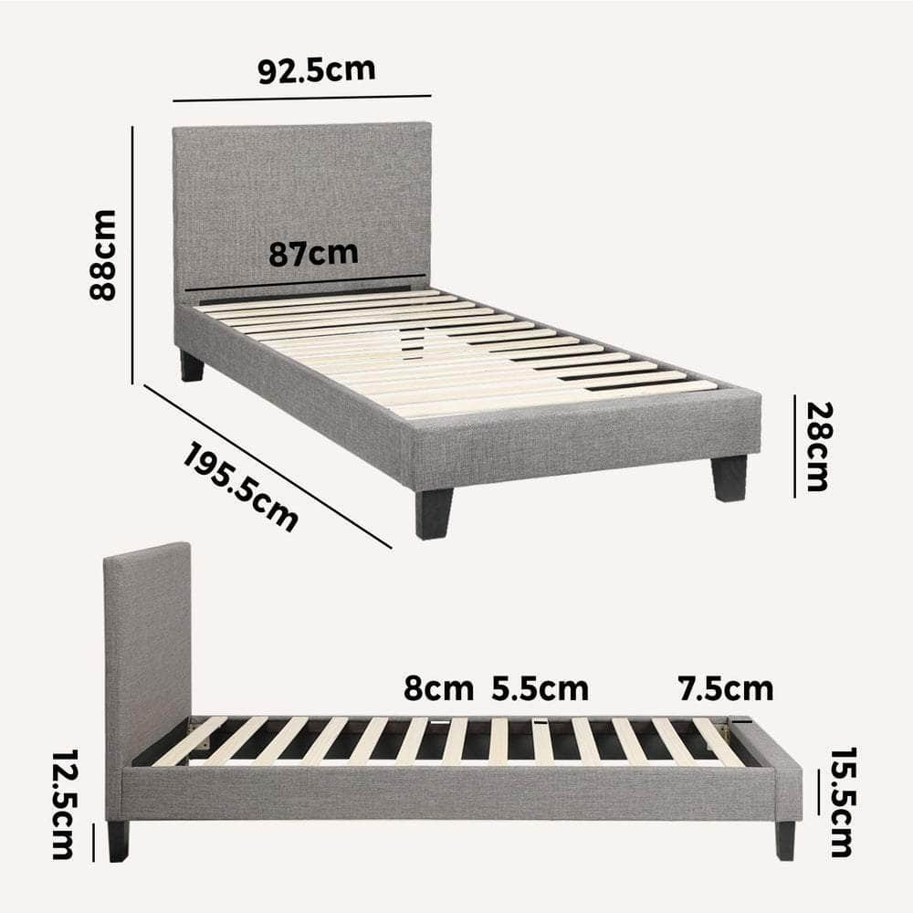 Contemporary Platform Bed with Grey Fabric and Wooden Slats for King Size Mattress