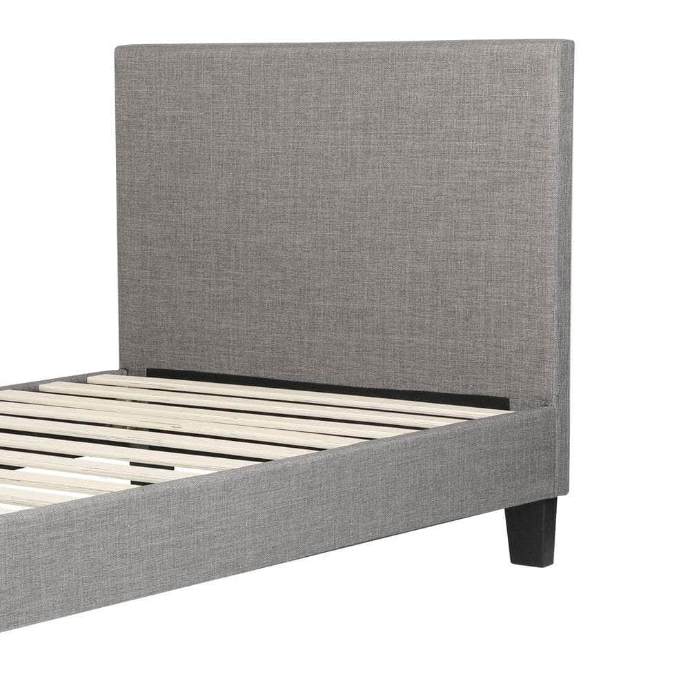 Contemporary Platform Bed with Grey Fabric and Wooden Slats for King Size Mattress