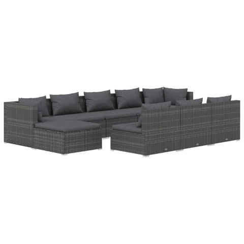 Contemporary Rattan Elegance: 10-Piece Garden Lounge Set in Elegant Grey with Plush Cushions