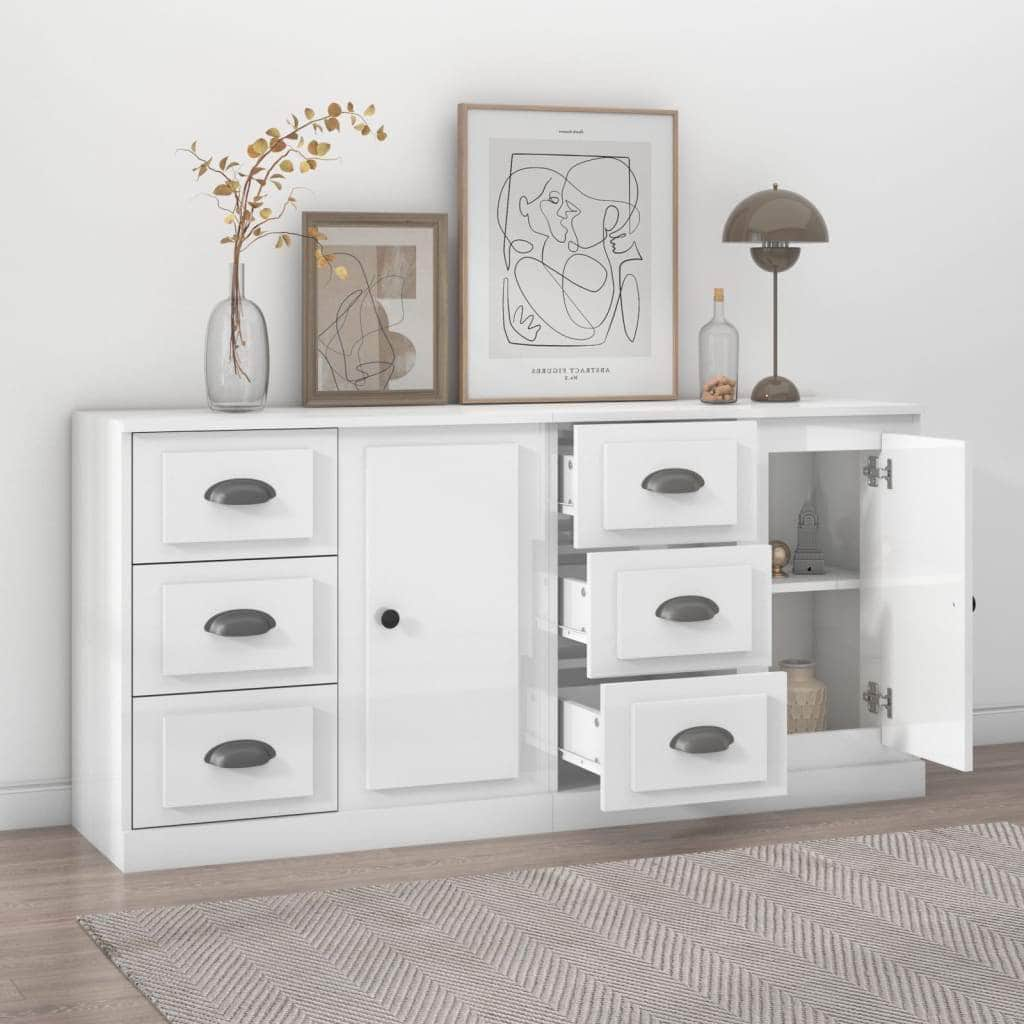 Contemporary Set of 2 White Engineered Wood Buffets