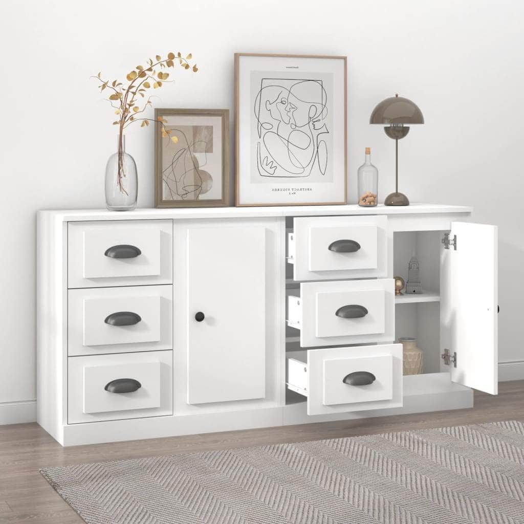 Contemporary Set of 2 White Engineered Wood Buffets