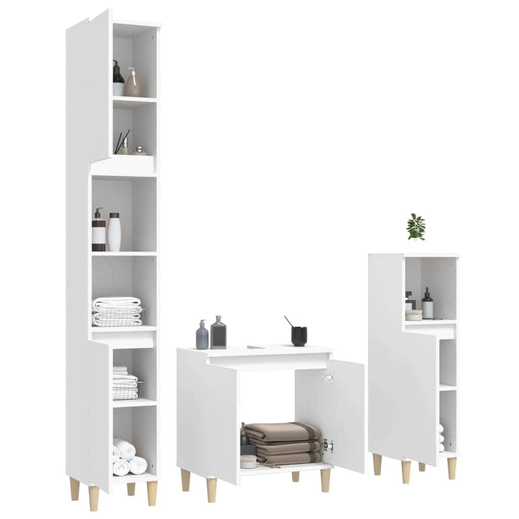 Contemporary White Bathroom Trio: Engineered Wood 3-Piece Furniture