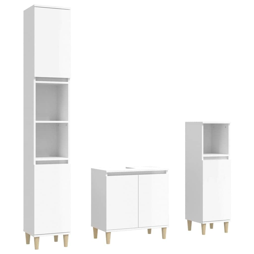 Contemporary White Bathroom Trio: Engineered Wood 3-Piece Furniture