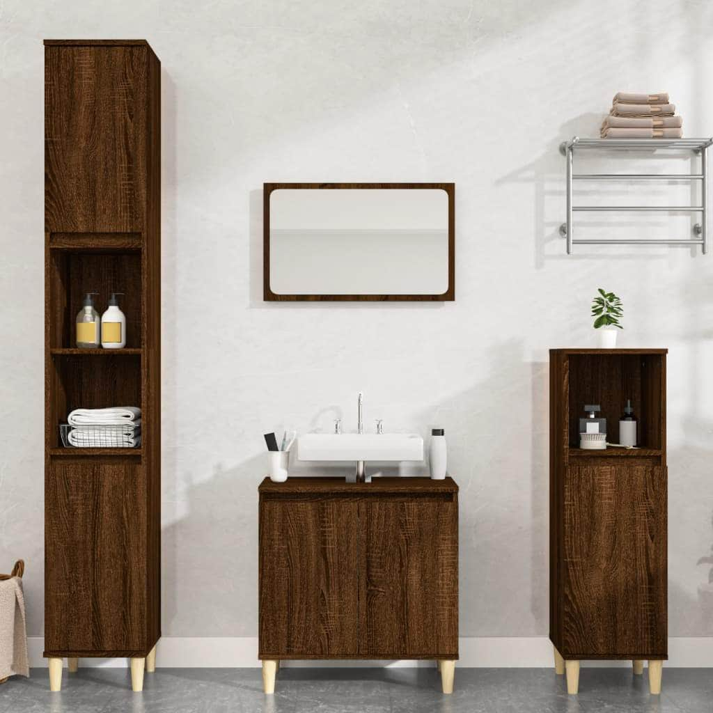 Contemporary White Bathroom Trio: Engineered Wood 3-Piece Furniture