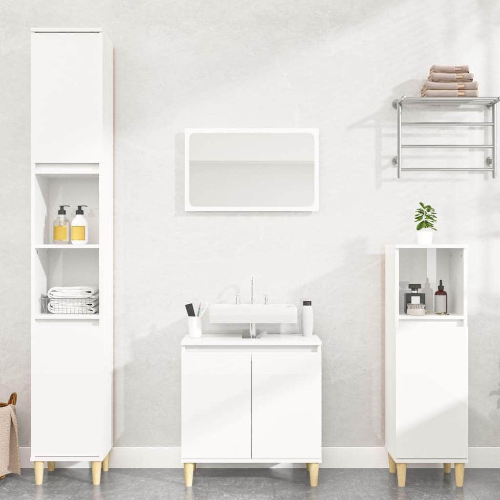 Contemporary White Bathroom Trio: Engineered Wood 3-Piece Furniture