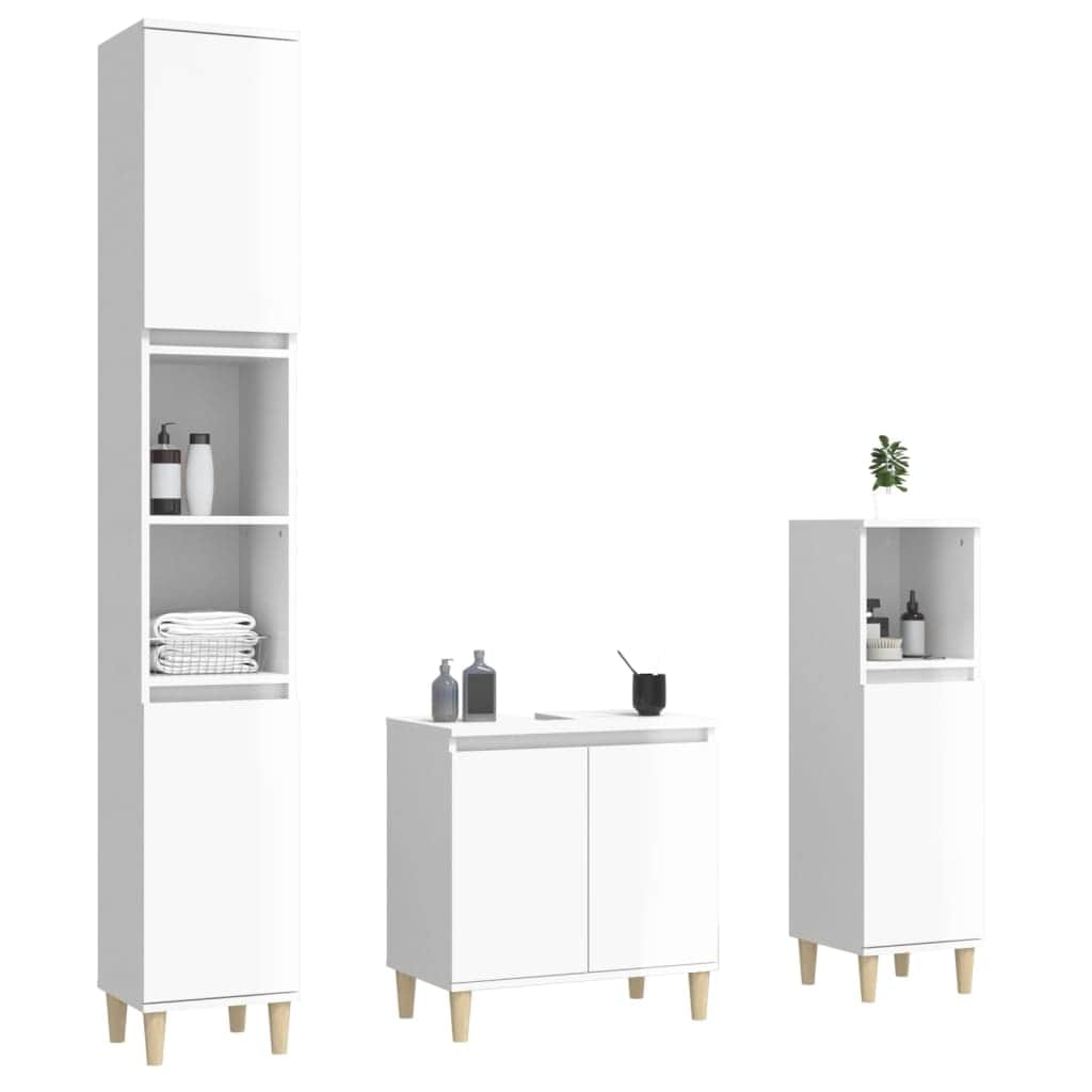 Contemporary White Bathroom Trio: Engineered Wood 3-Piece Furniture