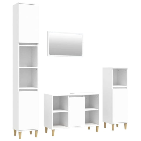 Contemporary White Bathroom Trio: Engineered Wood 4-Piece Furniture