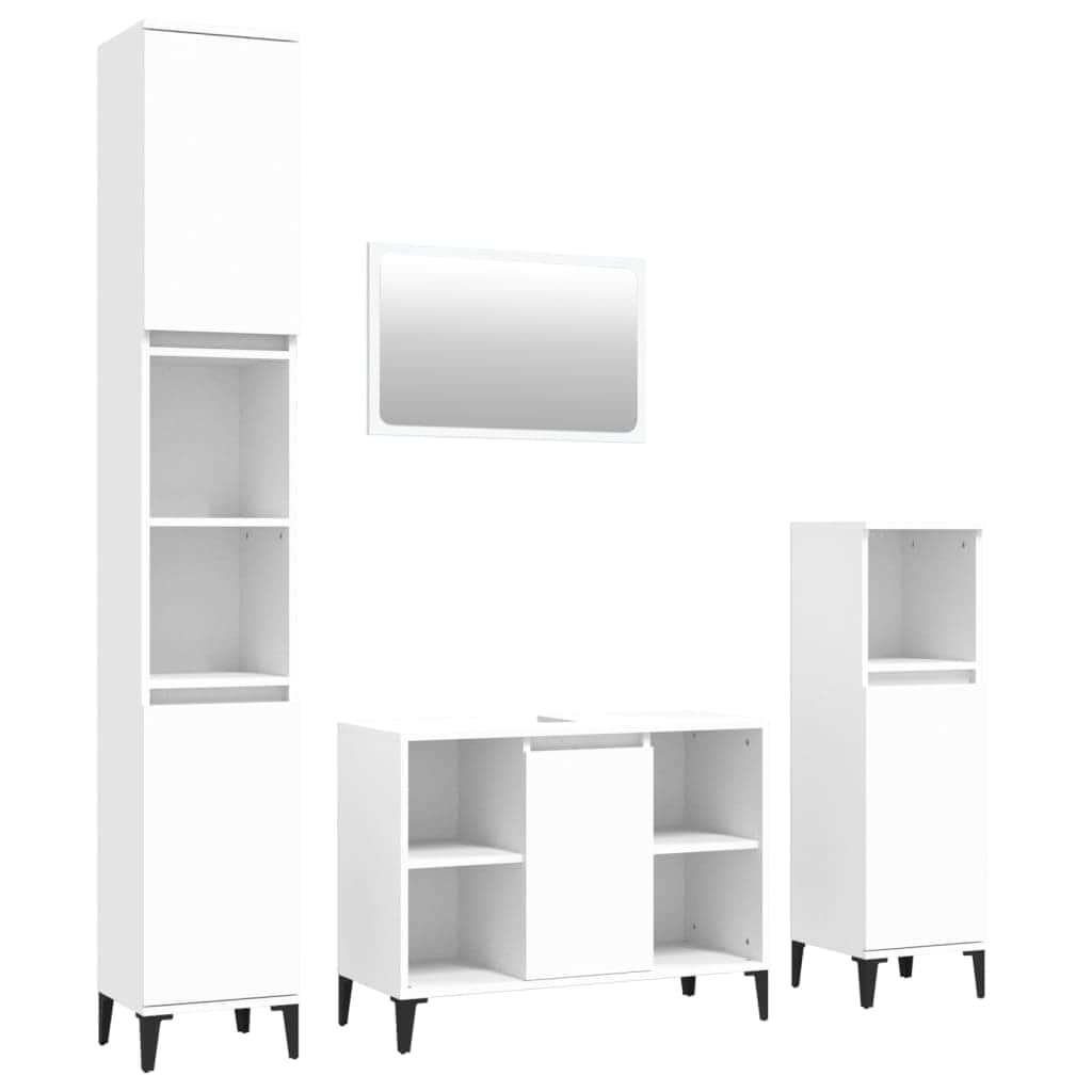 Contemporary White Bathroom Trio: Engineered Wood 4-Piece Furniture