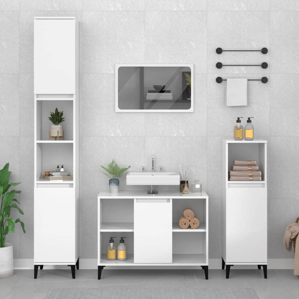 Contemporary White Bathroom Trio: Engineered Wood 4-Piece Furniture