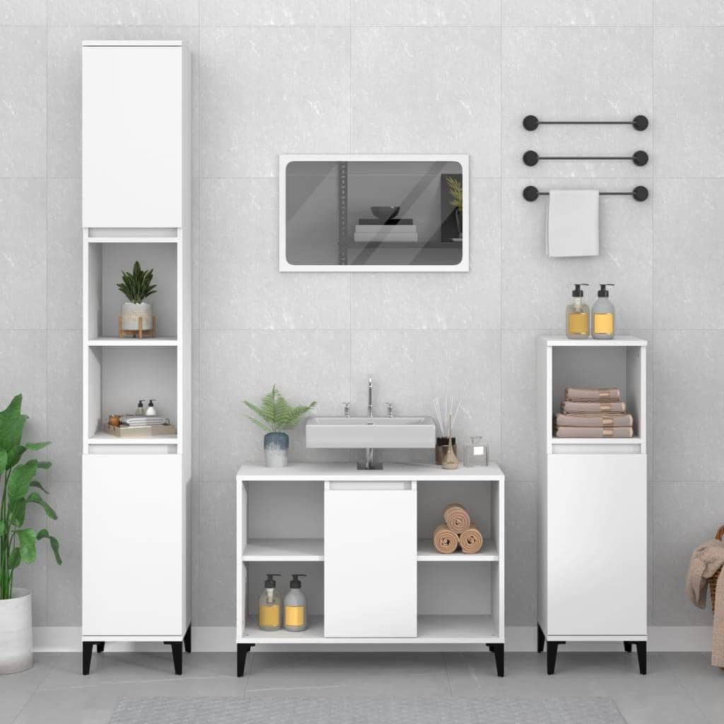 Contemporary White Bathroom Trio: Engineered Wood 4-Piece Furniture