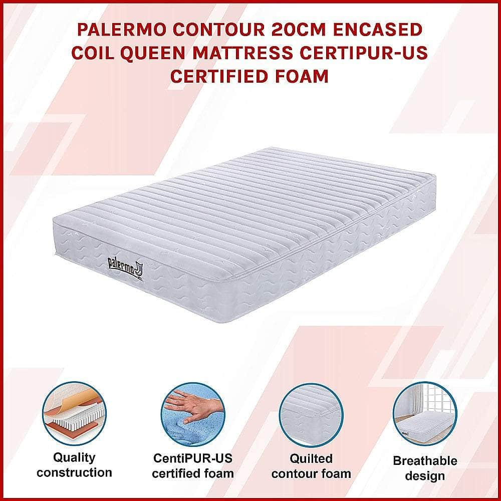 Contour 20Cm Encased Coil Queen Mattress Certipur-Us Certified Foam