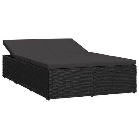 Convertible Sun Bed with Cushion Poly Rattan Black