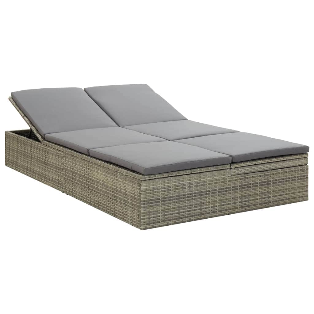 Convertible Sun Bed with Cushion Poly Rattan Grey