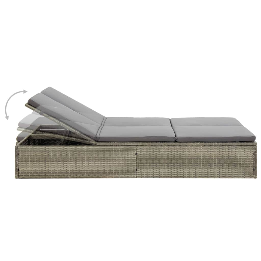 Convertible Sun Bed with Cushion Poly Rattan Grey