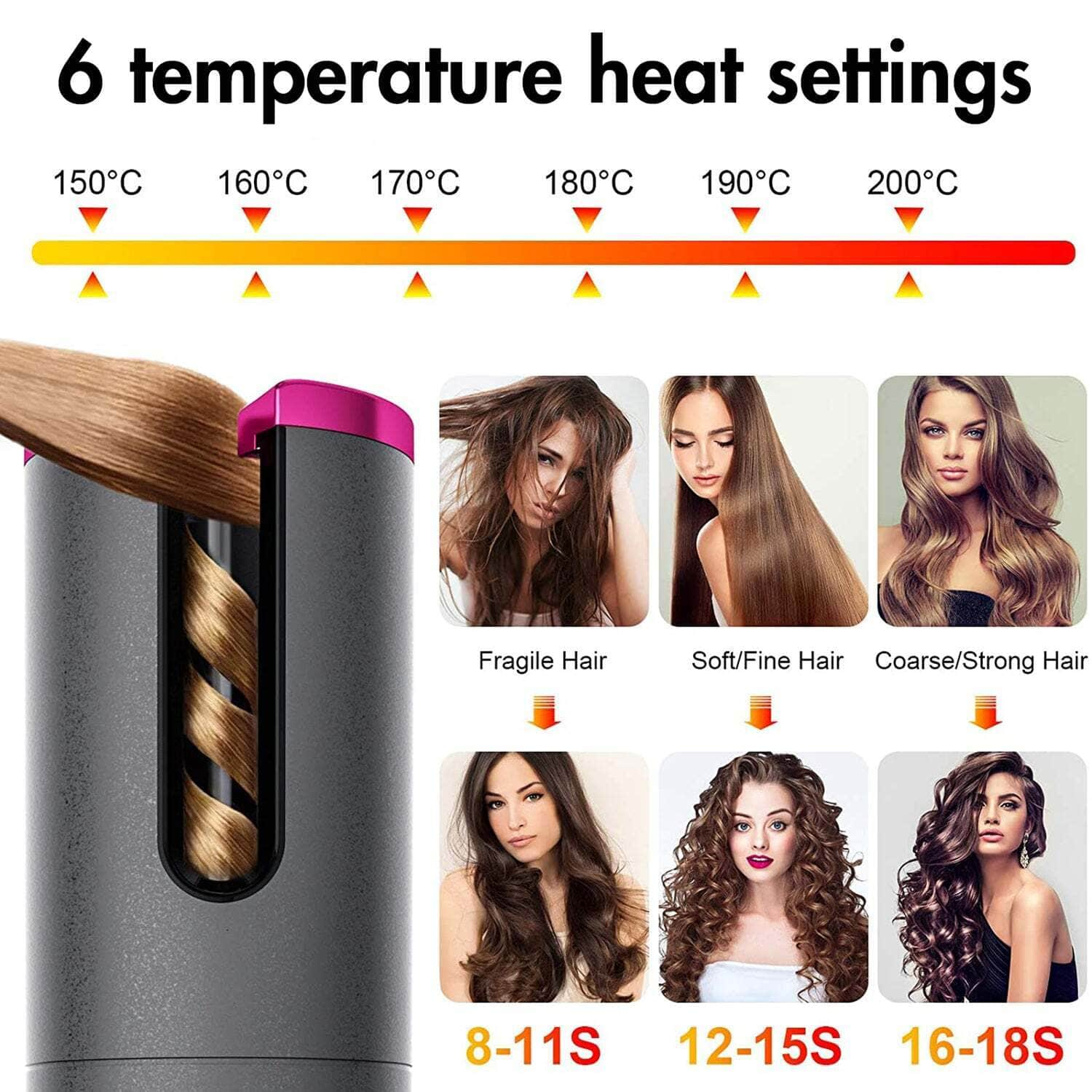 Cordless Ceramic Automatic Hair Curler For Portable Hair Styling