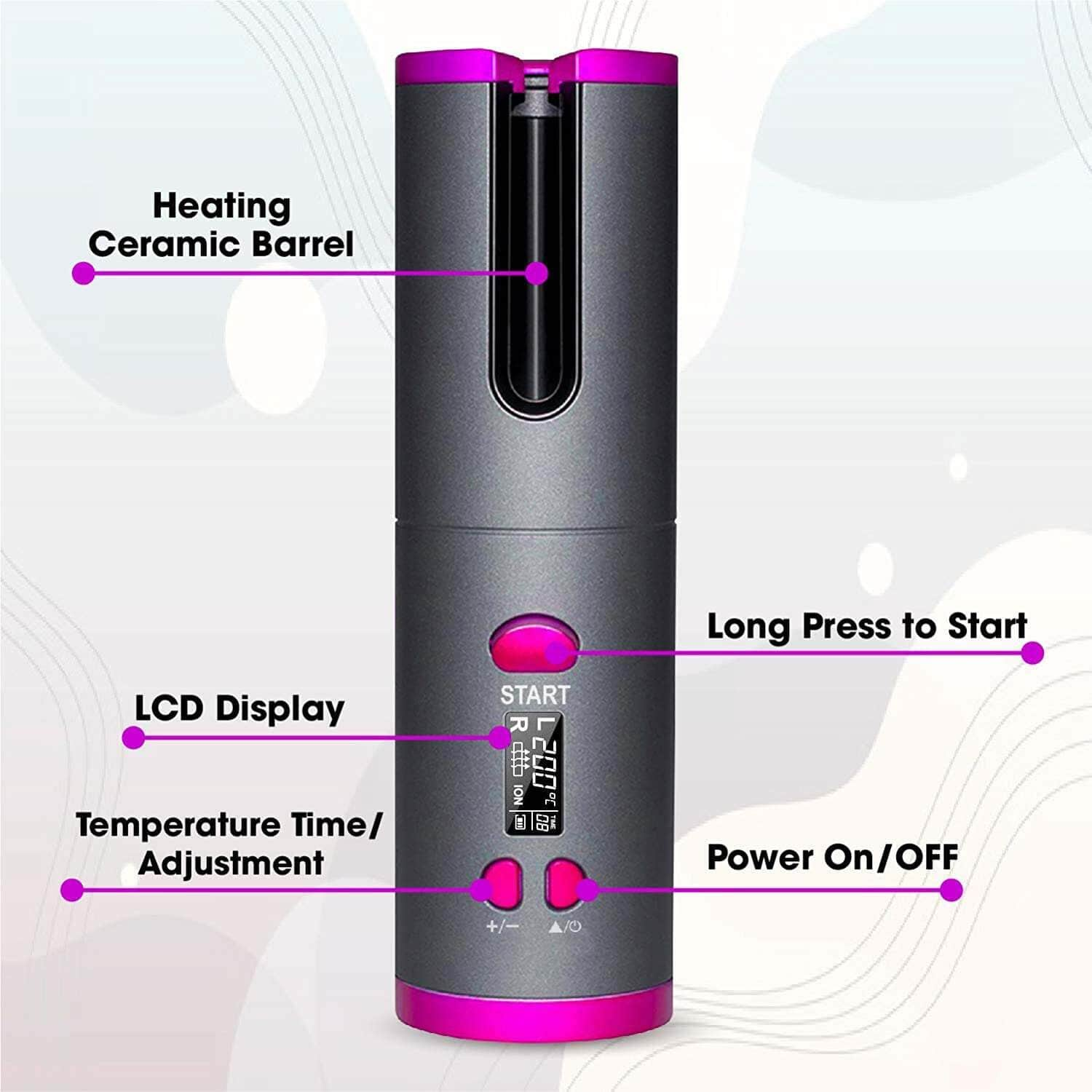 Cordless Ceramic Automatic Hair Curler For Portable Hair Styling