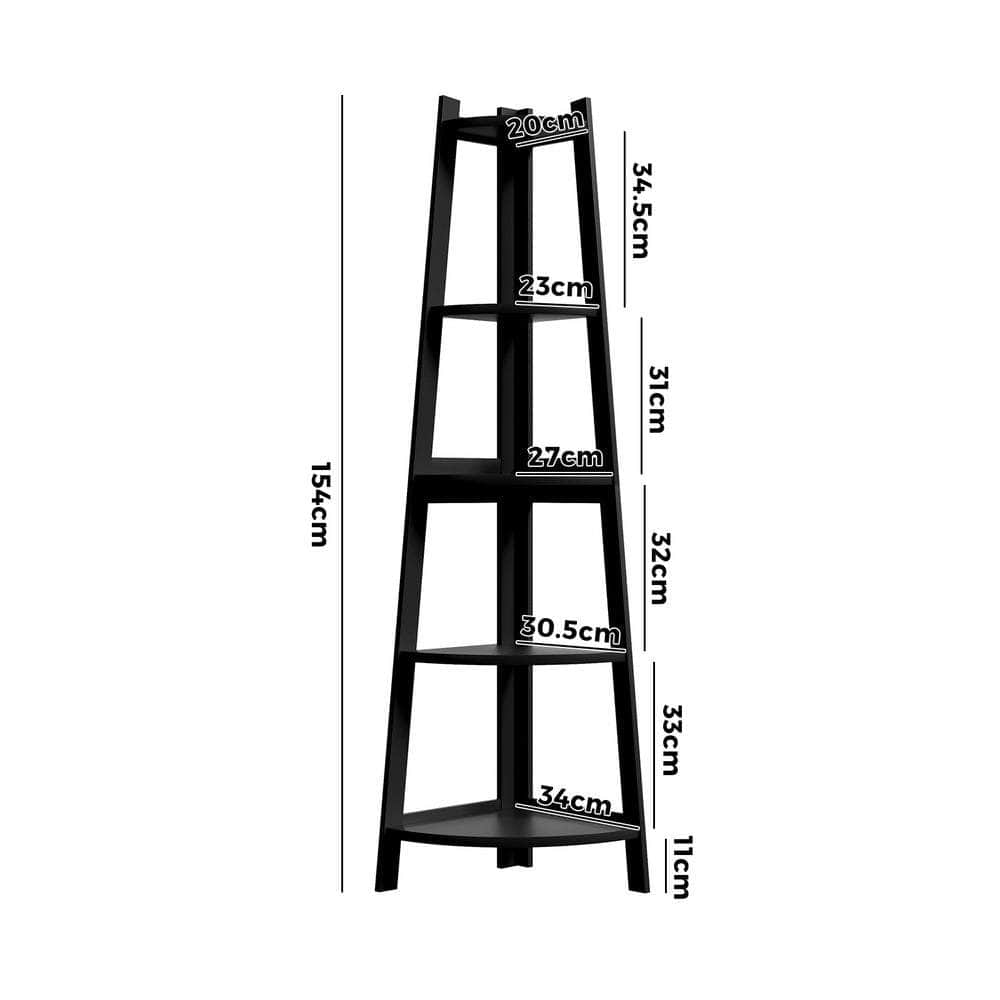 Corner Ladder Shelf 5-Tier Display Shelf Black