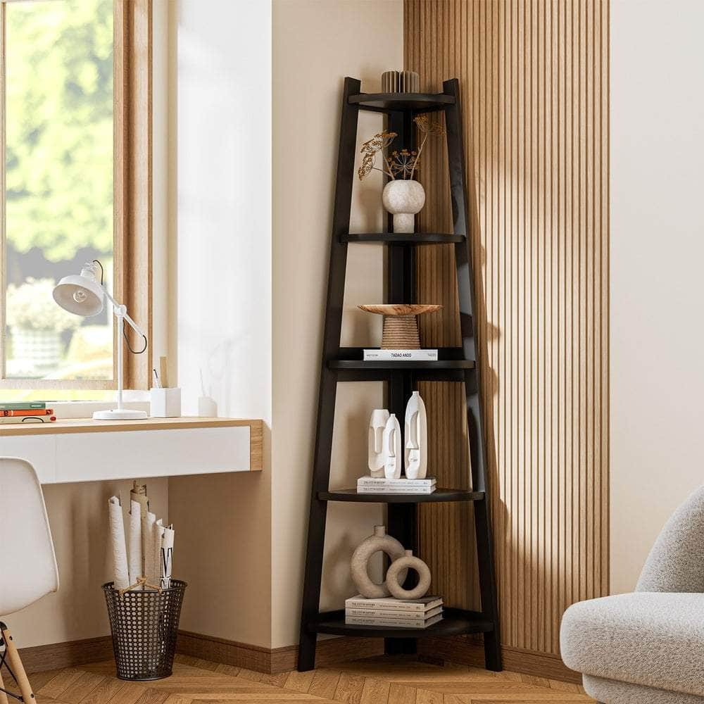 Corner Ladder Shelf 5-Tier Display Shelf Black