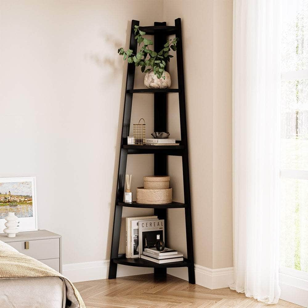 Corner Ladder Shelf 5-Tier Display Shelf Black