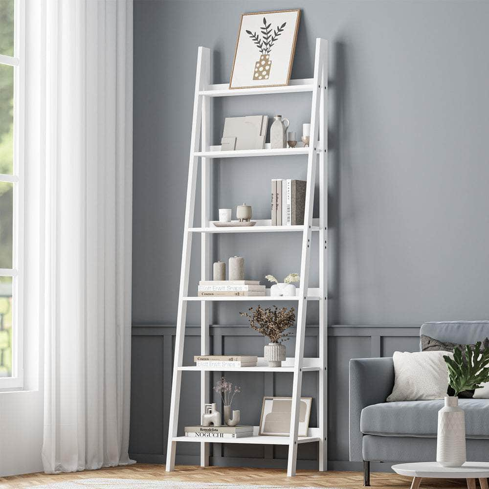 Corner Ladder Shelf 6-Tier Display Rack Black