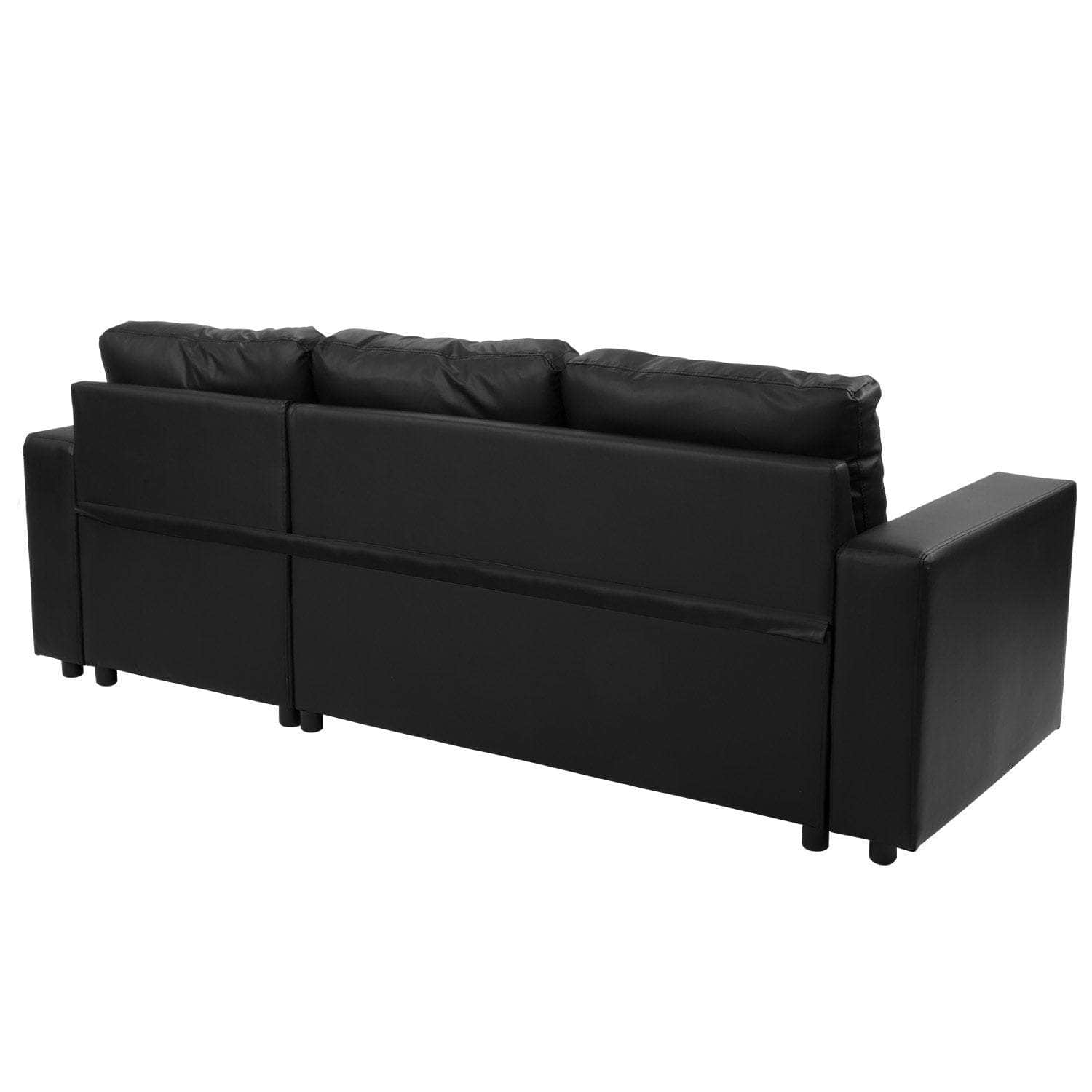 Corner Sofa Bed Storage Chaise Couch Leather Black