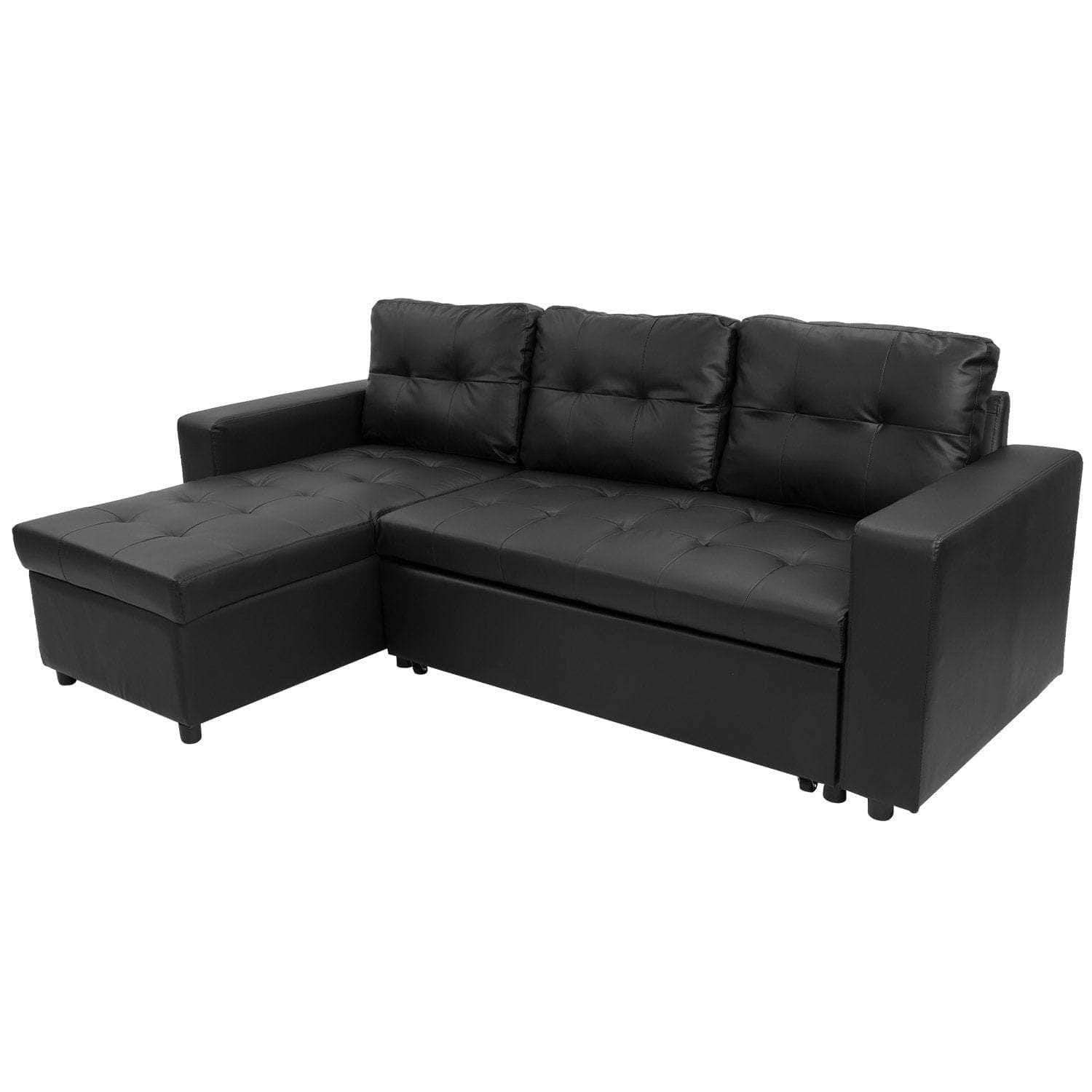 Corner Sofa Bed Storage Chaise Couch Leather Black