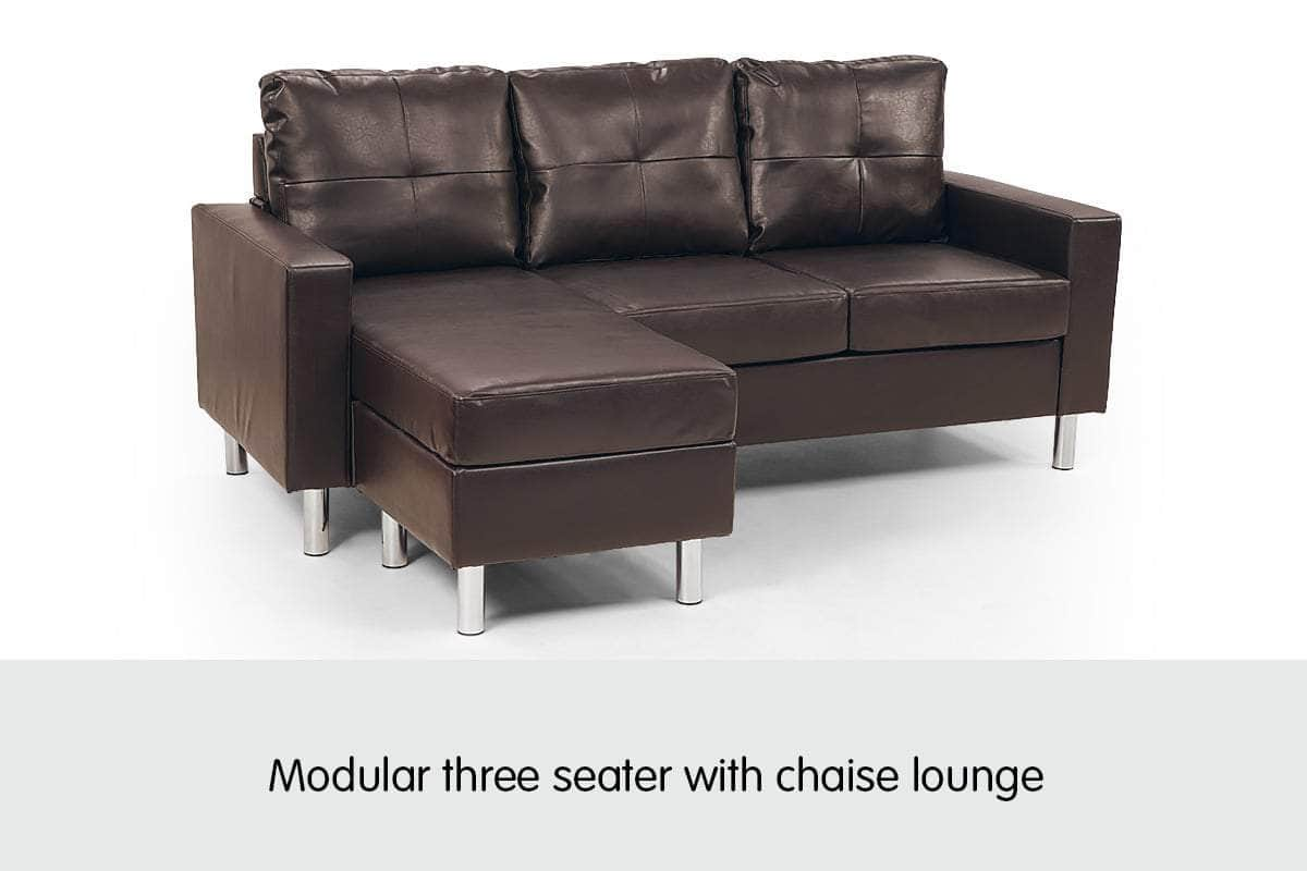 Corner Sofa Couch with Chaise - Brown