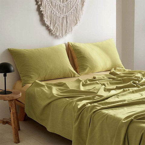 Cotton Bed Sheet set Queen Cover Pillow Case Yellow