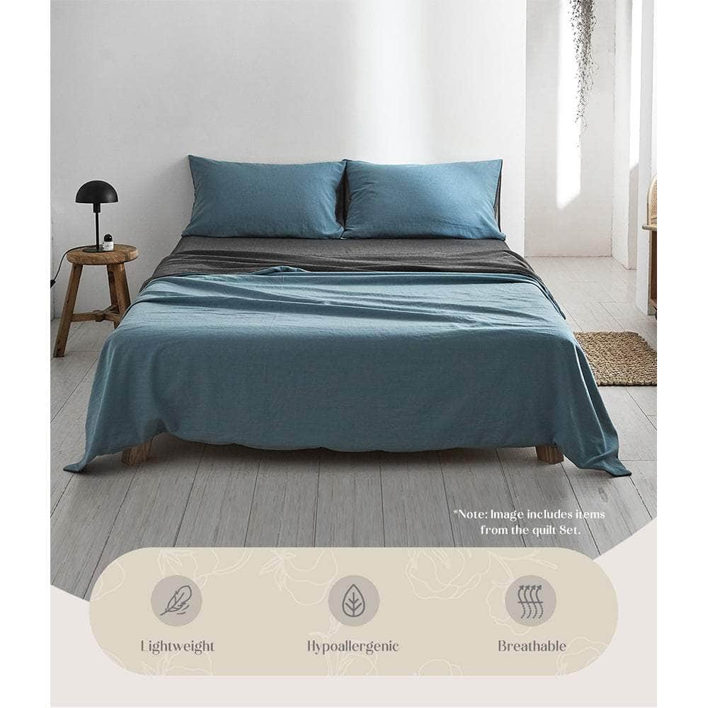 Cotton Bed Sheets Set Blue Grey Cover Single